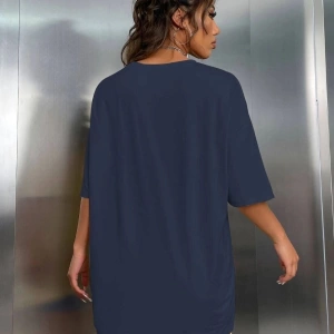 Kadın Lacivert Calıfornıa Baskılı Bisiklet Yaka Tshirt