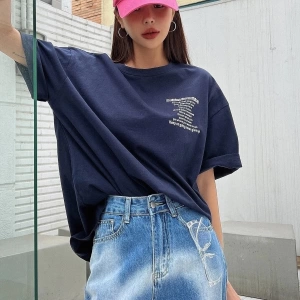 Kadın Lacivert Nothing For Nothing Baskılı Oversize T-shirt