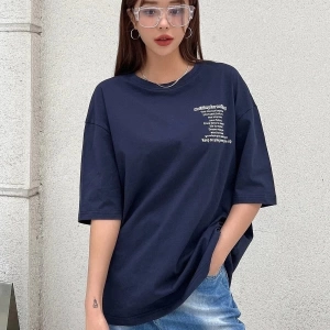 Kadın Lacivert Nothing For Nothing Baskılı Oversize T-shirt