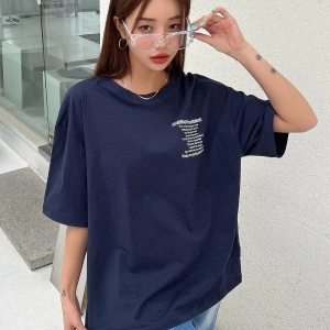 Kadın Lacivert Nothing For Nothing Baskılı Oversize T-shirt