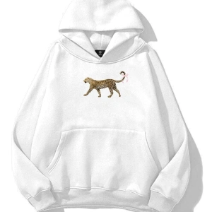 Kadın Leopar Kuyruk Kurdele Sweatshirt Beyaz