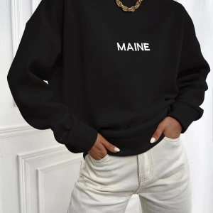 Kadın Maın Baskılı Oversize Bisiklet Yaka Sweatshirt Siyah