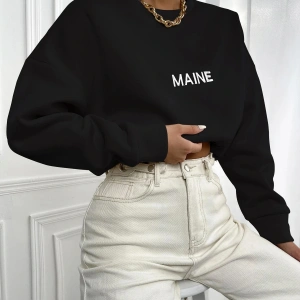 Kadın Maın Baskılı Oversize Bisiklet Yaka Sweatshirt Siyah