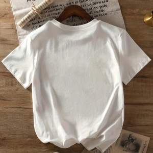Kadın Mektup Baskılı Bol Kısa Kollu Tişört, Basit Günlük Moda
