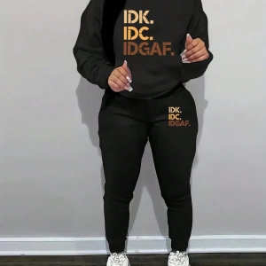 Kadın Mektup Baskılı Düşük Omuz Sweatshirt Ve Bağcıklı Bel Pantolon Takımı
