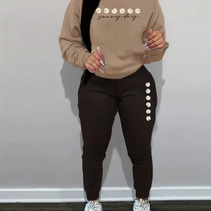 Kadın Mektup Baskılı Düşük Omuz Sweatshirt Ve Bağcıklı Bel Pantolon Takımı