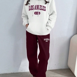 Kadın Mektup Baskılı Sweatshirt Ve Eşofman Altı İki Parça Set