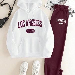 Kadın Mektup Baskılı Sweatshirt Ve Eşofman Altı İki Parça Set