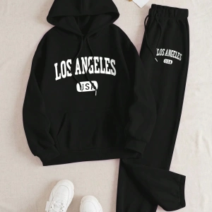 Kadın Mektup Baskılı Sweatshirt Ve Eşofman Altı İki Parça Set