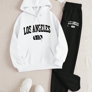 Kadın Mektup Baskılı Sweatshirt Ve Eşofman Altı İki Parça Set
