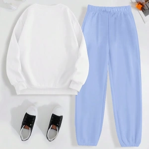 Kadın Mektup Baskılı Yuvarlak Yaka Sweatshirt Ve Eşofman Altı Takımı