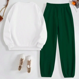 Kadın Mektup Baskılı Yuvarlak Yaka Sweatshirt Ve Eşofman Altı Takımı