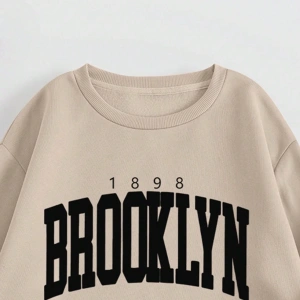 Kadın Mektup Baskılı Yuvarlak Yaka Sweatshirt Ve Eşofman Altı Takımı