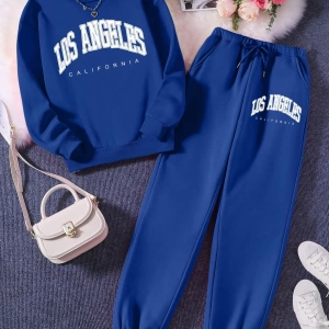 Kadın Mektup Baskılı Yuvarlak Yaka Uzun Kollu Sweatshirt Ve Bağcıklı Bel Paçalı Eşofma
