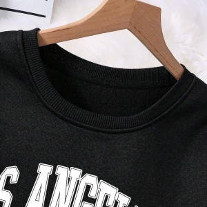 Kadın Mektup Baskılı Yuvarlak Yaka Uzun Kollu Sweatshirt Ve Bağcıklı Bel Paçalı Eşofma