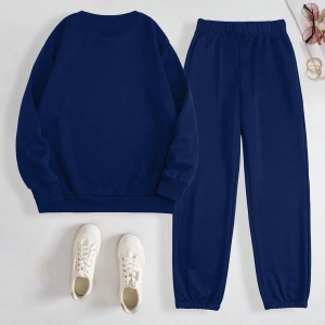 Kadın Mektup Baskılı Yuvarlak Yaka Uzun Kollu Sweatshirt Ve Bağcıklı Jogger Pantolon R