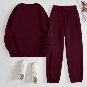 Kadın Mektup Baskılı Yuvarlak Yaka Uzun Kollu Sweatshirt Ve Bağcıklı Jogger Pantolon R