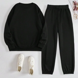 Kadın Mektup Baskılı Yuvarlak Yaka Uzun Kollu Sweatshirt Ve Bağcıklı Jogger Pantolon R