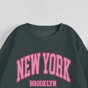 Kadın Mektup Baskılı Yuvarlak Yaka Uzun Kollu Sweatshirt Ve Bağcıklı Jogger Pantolon R