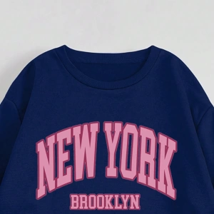 Kadın Mektup Baskılı Yuvarlak Yaka Uzun Kollu Sweatshirt Ve Bağcıklı Jogger Pantolon R