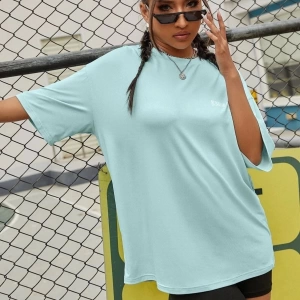 Kadın Mint Mavi To Time To Waste Baskılı Oversize Bisiklet Yaka T-shirt