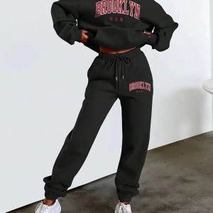 Kadın Moda Bol Spor Kapüşonlu Sweatshirt ve Eşofman Altı İki Parçalı Takım, Bayan İlkb