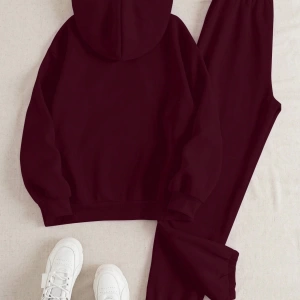 Kadın Moda Bol Spor Kapüşonlu Sweatshirt ve Eşofman Altı İki Parçalı Takım, Bayan İlkb