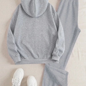 Kadın Moda Bol Spor Kapüşonlu Sweatshirt ve Eşofman Altı İki Parçalı Takım, Bayan İlkb