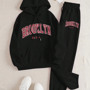 Kadın Moda Bol Spor Kapüşonlu Sweatshirt ve Eşofman Altı İki Parçalı Takım, Bayan İlkb