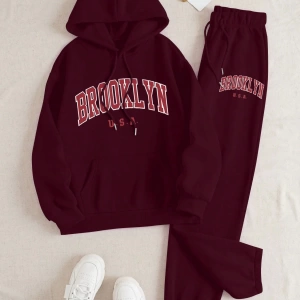 Kadın Moda Bol Spor Kapüşonlu Sweatshirt ve Eşofman Altı İki Parçalı Takım, Bayan İlkb