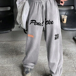 Kadın Moda Rahat Baskılı Düz Spor Pantolon