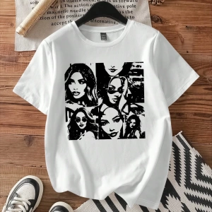 Kadın Moda Slogan Baskılı Kısa Kollu Yuvarlak Yaka Günlük Tişört