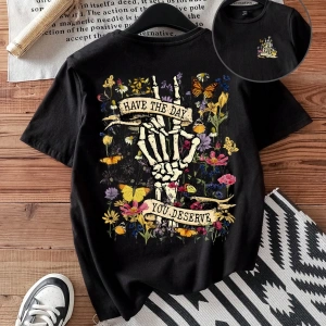 Kadın Moda Slogan Baskılı Kısa Kollu Yuvarlak Yaka Günlük Tişört