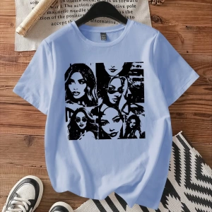 Kadın Moda Slogan Baskılı Kısa Kollu Yuvarlak Yaka Günlük Tişört