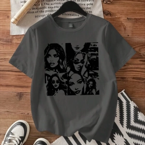 Kadın Moda Slogan Baskılı Kısa Kollu Yuvarlak Yaka Günlük Tişört