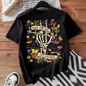 Kadın Moda Slogan Baskılı Kısa Kollu Yuvarlak Yaka Günlük Tişört