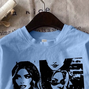 Kadın Moda Slogan Baskılı Kısa Kollu Yuvarlak Yaka Günlük Tişört