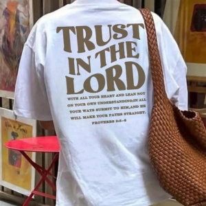Kadın Modası Rahat True In The Lord Mektup Baskılı Yuvarlak Yaka Kısa Kollu Tişört, İlkbahar