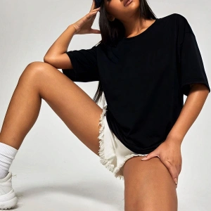 Kadın Oversize Basic Kısa Kollu Bisiklet Yaka