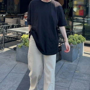 Kadın Oversize Penye Rahat Yazlık Kısa Kollu