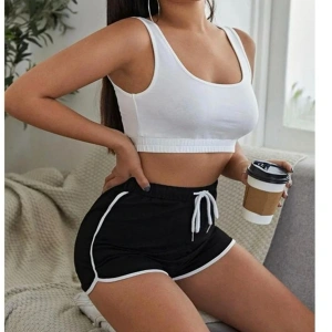 Kadın Penye Kumaş Ipli Bel Lastikli Mini Şort