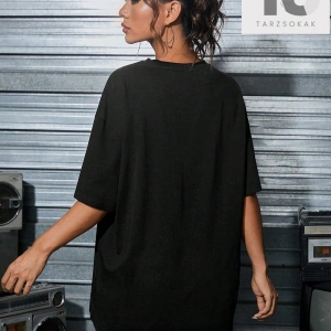 Kadın Rahat Gevşek Fit Kısa Kollu Karikatür Baskılı Yuvarlak Yaka Tişört Yaz