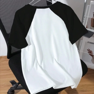 Kadın Rahat Minimalist Kedi Grafik Yuvarlak Yaka Kısa Kollu Bol Kesim Tişört, Ya
