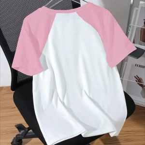 Kadın Rahat Minimalist Kedi Grafik Yuvarlak Yaka Kısa Kollu Bol Kesim Tişört, Ya