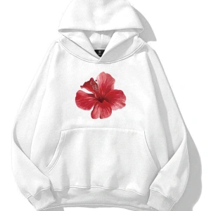 Kadın Red Hibiscus Sweatshirt Beyaz