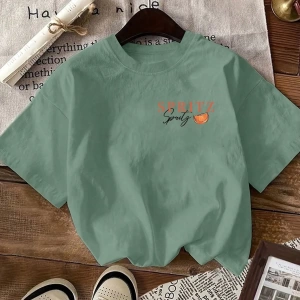 Kadın Regular Fit Harf ve Palmiye Ağacı Grafik Yuvarlak Yaka Kısa Kollu Günlük Süt İpek Tişör
