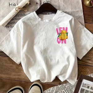 Kadın Regular Fit Harf ve Palmiye Ağacı Grafik Yuvarlak Yaka Kısa Kollu Günlük Süt İpek Tişör