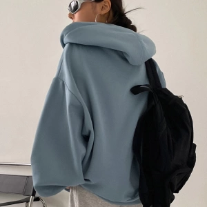 Kadın Renk Bloklu Bağcıklı Yaka Termal Astarlı Kapşonlu Sweatshirt, Uzun Kollu Üstler Model 5175