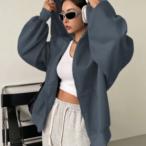Kadın Renk Bloklu Bağcıklı Yaka Termal Astarlı Kapşonlu Sweatshirt, Uzun Kollu Üstler Model 5175