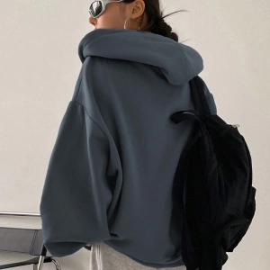 Kadın Renk Bloklu Bağcıklı Yaka Termal Astarlı Kapşonlu Sweatshirt, Uzun Kollu Üstler Model 5196